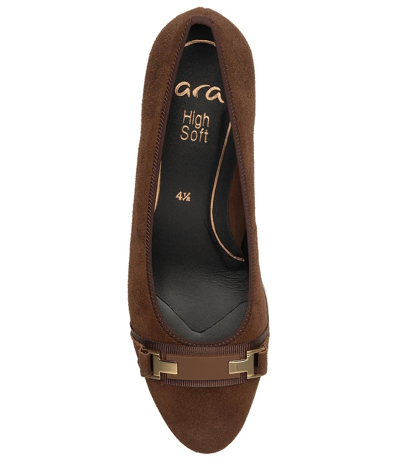 ara Ophelia Suede Decorative Buckle Strap Block Heel Pumps