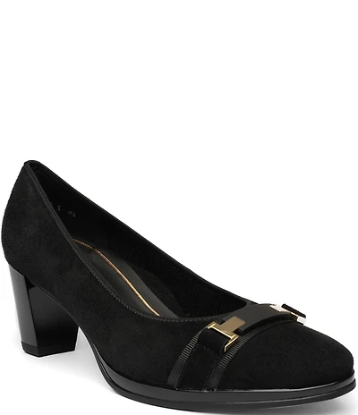ara Ophelia Suede Decorative Buckle Strap Block Heel Pumps