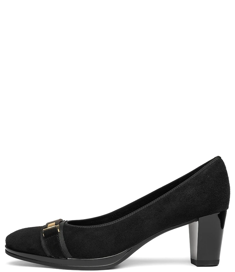 ara Ophelia Suede Decorative Buckle Strap Block Heel Pumps