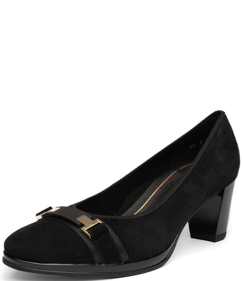 ara Ophelia Suede Decorative Buckle Strap Block Heel Pumps