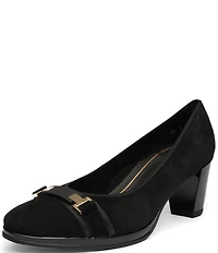ara Ophelia Suede Decorative Buckle Strap Block Heel Pumps