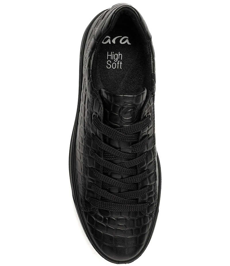 ara Women's Carol Croco Embossed Leather Lace Up Platform Sneakers