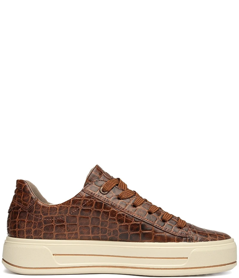 ara Women's Carol Croco Embossed Leather Lace Up Platform Sneakers