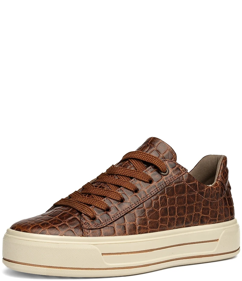 ara Women's Carol Croco Embossed Leather Lace Up Platform Sneakers
