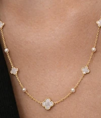 Argento Vivo Clover Mother Of Pearl Station Long Strand Necklace