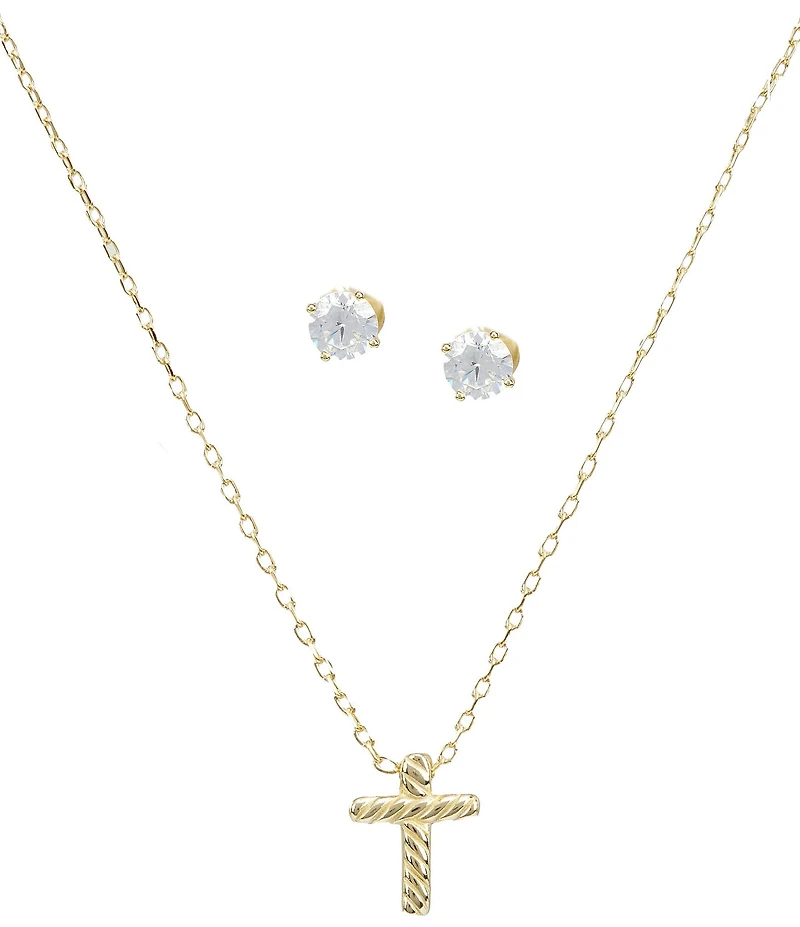 Argento Vivo CZ Cross Short Pendant Necklace and Earring Set