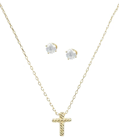 Argento Vivo CZ Cross Short Pendant Necklace and Earring Set