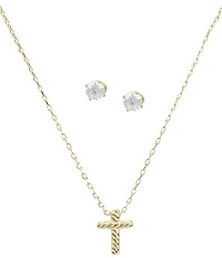Argento Vivo CZ Cross Short Pendant Necklace and Earring Set