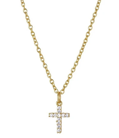 Argento Vivo Crystal CZ Mini Cross Short Pendant Necklace