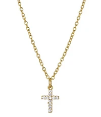 Argento Vivo Crystal CZ Mini Cross Short Pendant Necklace