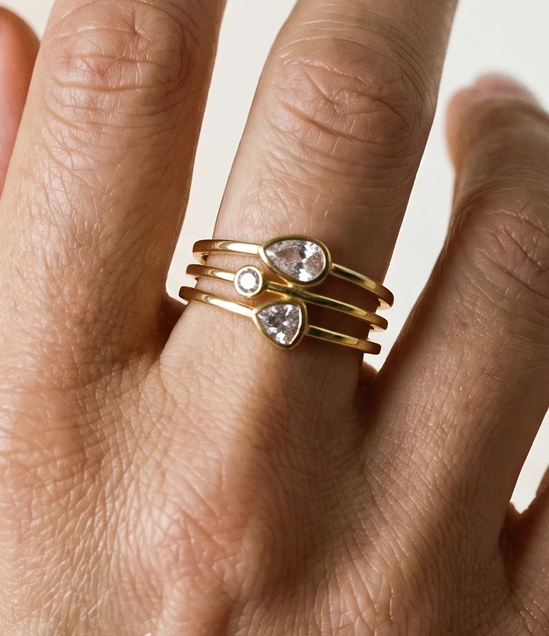 Argento Vivo CZ Multi Stone Three Row Stacked Ring