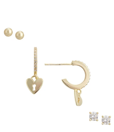 Argento Vivo Flat Heart Stud Earring Set