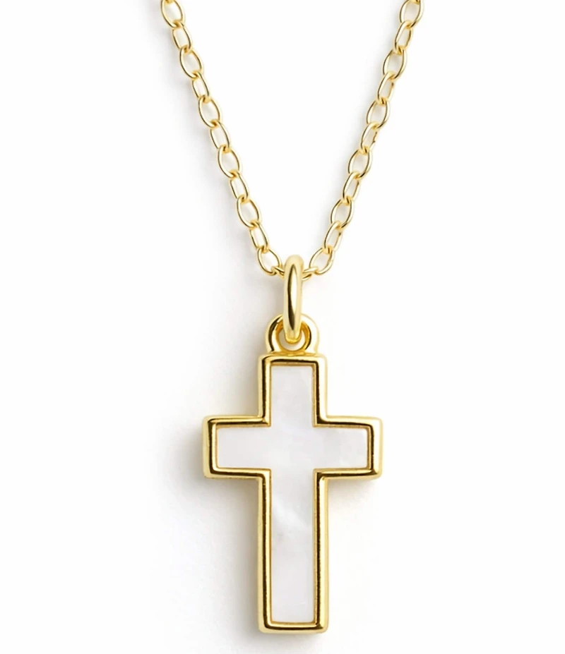 Argento Vivo Mother Of Pearl Cross Short Pendant Necklace