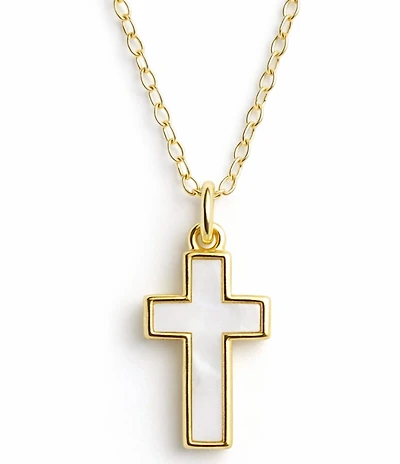 Argento Vivo Mother Of Pearl Cross Short Pendant Necklace