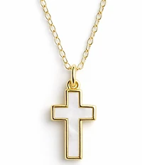 Argento Vivo Mother Of Pearl Cross Short Pendant Necklace