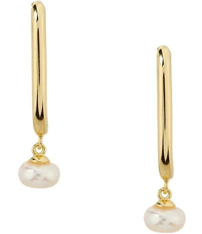 Argento Vivo Oval Stone Pearl Hoop Earrings