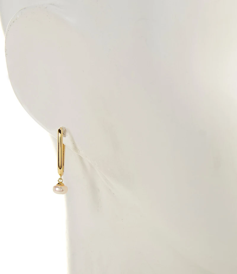 Argento Vivo Oval Stone Pearl Hoop Earrings