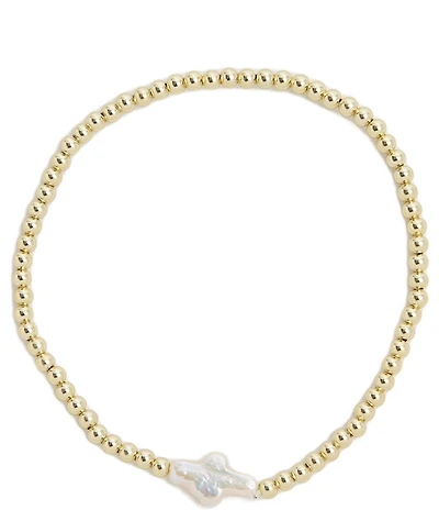 Argento Vivo Pearl Cross Beaded Stretch Bracelet