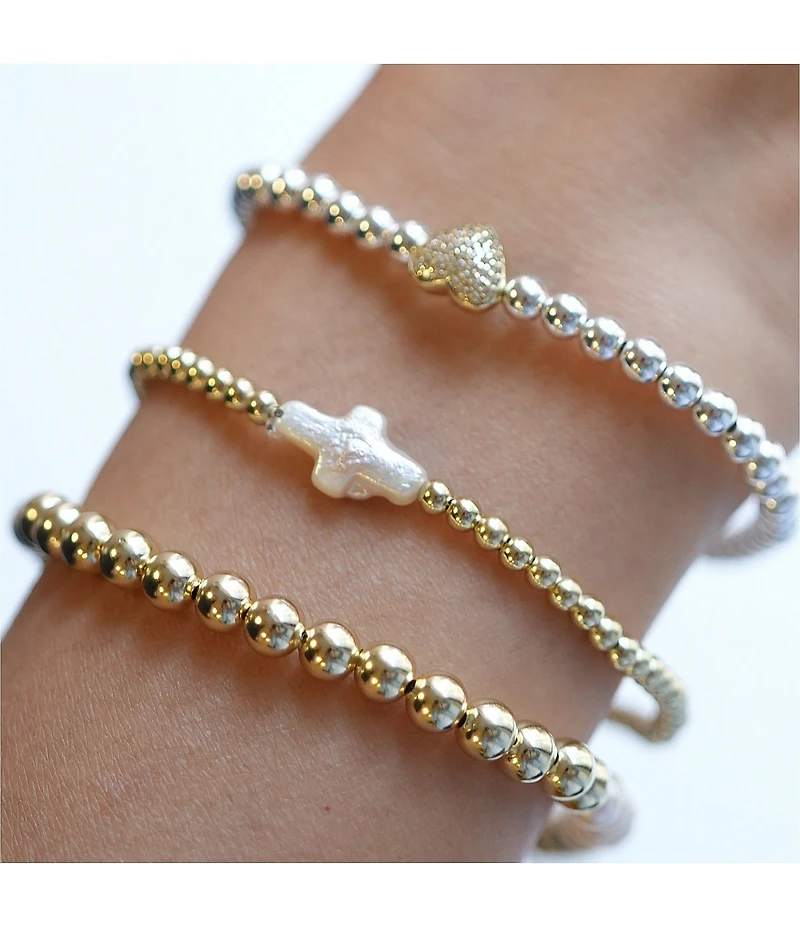 Argento Vivo Pearl Cross Beaded Stretch Bracelet