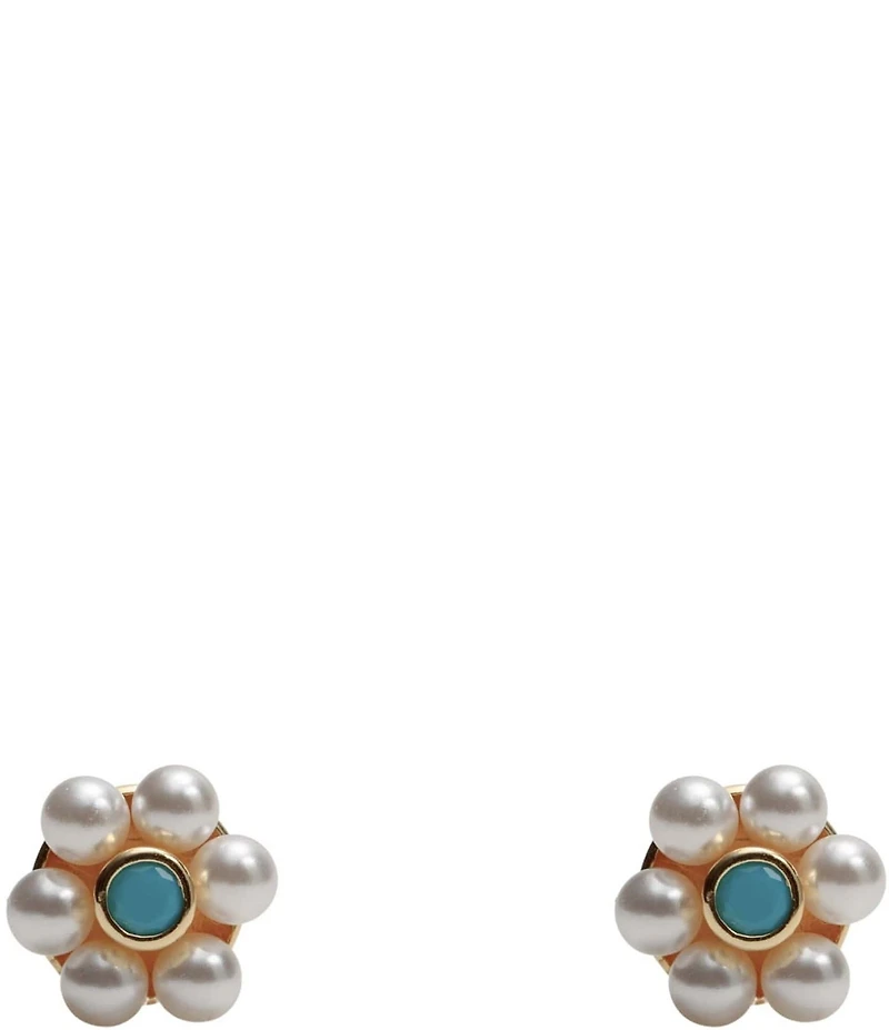 Argento Vivo Pearl Turquoise Flower Stud Earrings