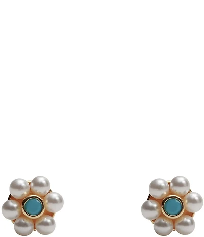 Argento Vivo Pearl Turquoise Flower Stud Earrings