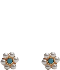 Argento Vivo Pearl Turquoise Flower Stud Earrings
