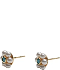 Argento Vivo Pearl Turquoise Flower Stud Earrings