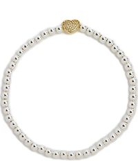 Argento Vivo Two Tone Crystal Heart Beaded Stretch Bracelet