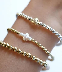 Argento Vivo Two Tone Crystal Heart Beaded Stretch Bracelet