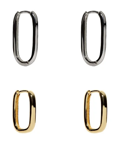 Argento Vivo Two Tone Oval Hoop Earrings Set