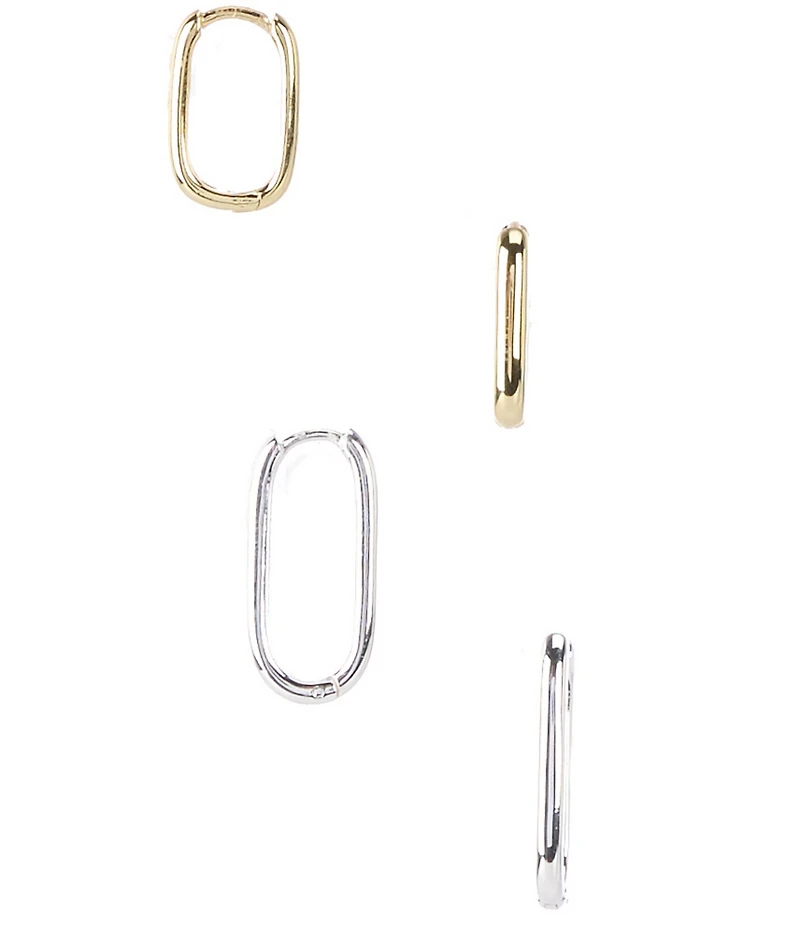 Argento Vivo Two Tone Oval Hoop Earrings Set