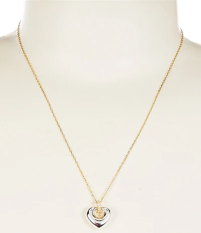 Argento Vivo Two Tone Puffy Heart Short Pendant Necklace
