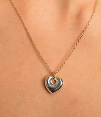 Argento Vivo Two Tone Puffy Heart Short Pendant Necklace