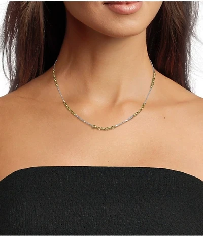 Argento Vivo Two Tone Station Link Collar Necklace