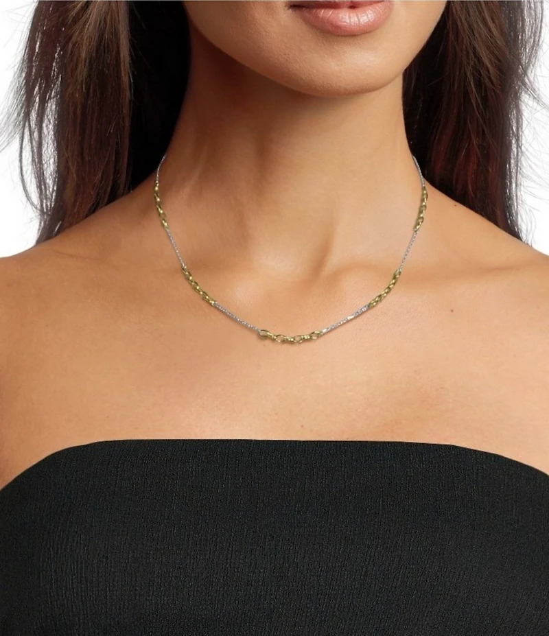 Argento Vivo Two Tone Station Link Collar Necklace