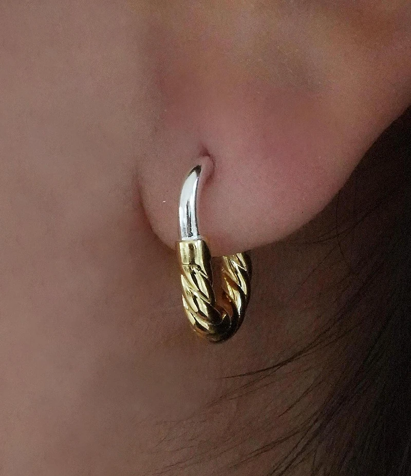 Argento Vivo Two Tone Textured J Hoop Earrings