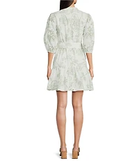 Arianna Day by Adrianna Papell Long Sleeve Belted Eyelet Short Dress