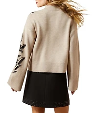 Ariat All In Embellished Embroidered Floral Oversized Crew Neck Long Sleeve Knit Sweater