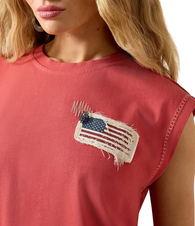 Ariat American Heavyweight Cotton Crew Neck Cap Sleeve Cropped Tee