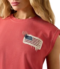 Ariat American Heavyweight Cotton Crew Neck Cap Sleeve Cropped Tee