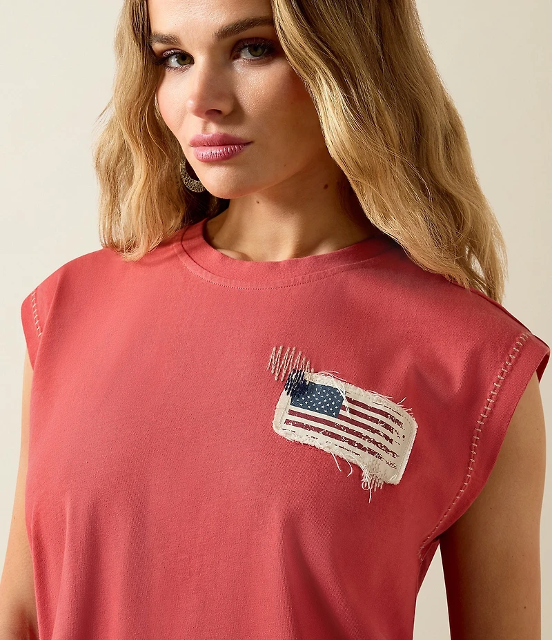 Ariat American Heavyweight Cotton Crew Neck Cap Sleeve Cropped Tee