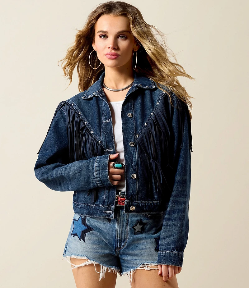 Ariat Americana Denim Fringe Studded Long Sleeve Jacket
