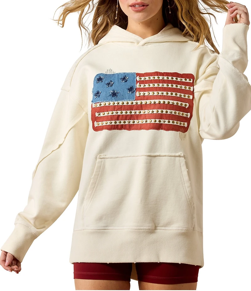 Ariat American Flag Patchwork Studded Raw Edge Hoodie