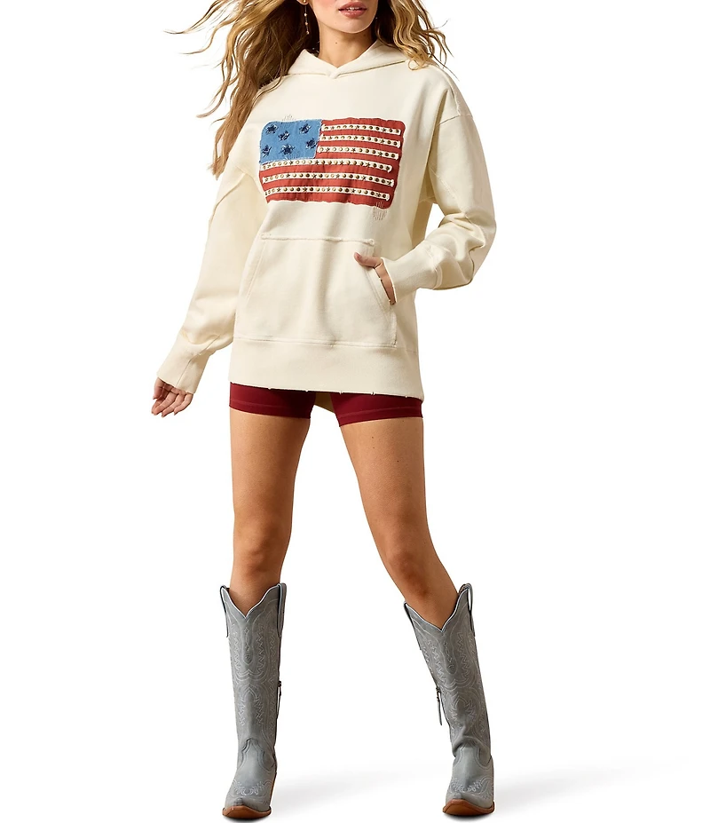 Ariat American Flag Patchwork Studded Raw Edge Hoodie