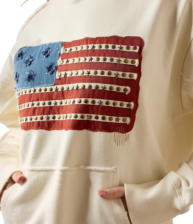 Ariat American Flag Patchwork Studded Raw Edge Hoodie
