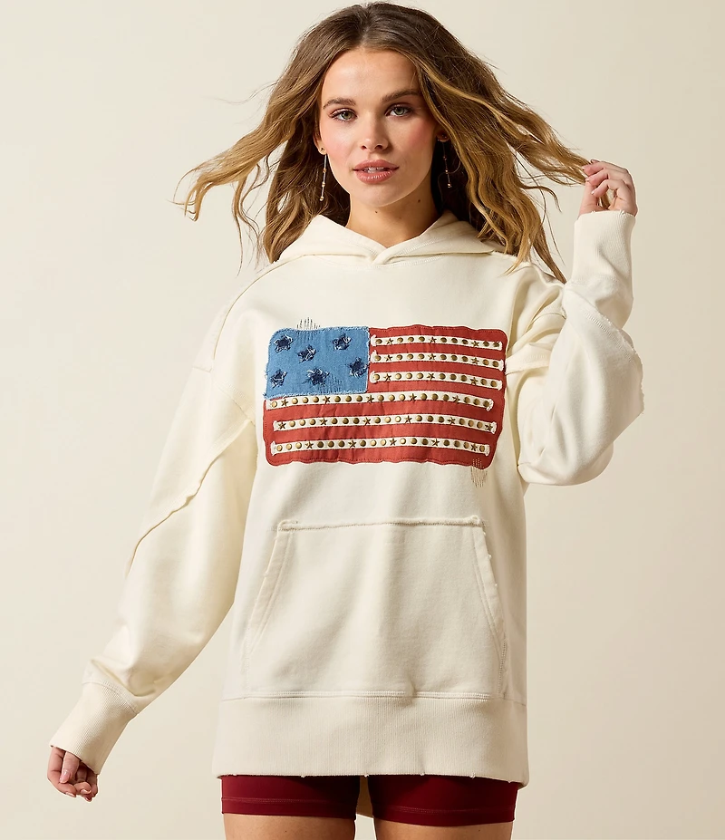 Ariat American Flag Patchwork Studded Raw Edge Hoodie
