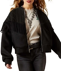 Ariat Arctica Mixed Media Cable Knit Fringe Bomber Jacket