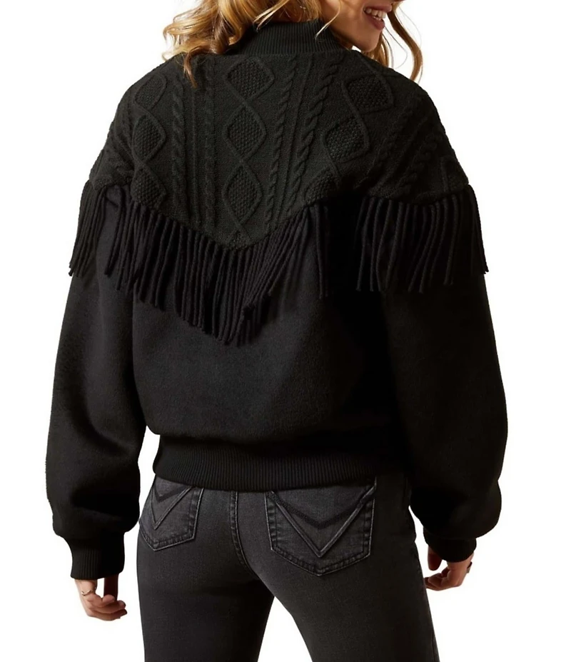 Ariat Arctica Mixed Media Cable Knit Fringe Bomber Jacket