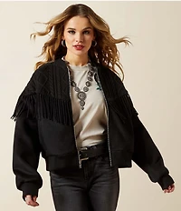 Ariat Arctica Mixed Media Cable Knit Fringe Bomber Jacket