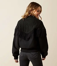 Ariat Arctica Mixed Media Cable Knit Fringe Bomber Jacket